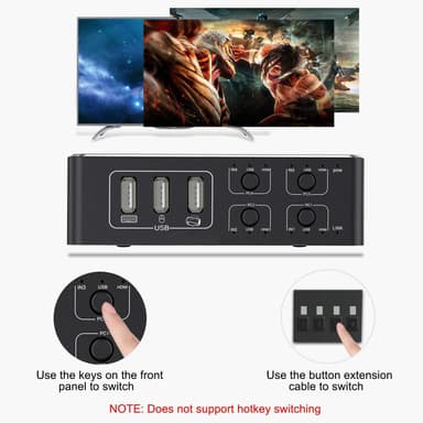 NÖRDIC KVM Switch 4 PC 1xHDMI 8K60Hz ja 4xUSB HDCP 2.2 Xboxille, PS5:lle ja kannettavalle tietokoneelle