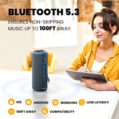 Bluetooth-kaiutin 36 W kannettava kaiutin stereoäänipohjalla, Bluetooth 5.3 langaton IP7x vedenpitävä kaiutin sininen
