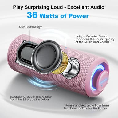 Bluetooth-kaiutin 36 W kannettava kaiutin stereoäänipohjalla, Bluetooth 5.3 langaton IP7x vedenpitävä kaiutin vaaleanpunainen