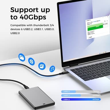 NÖRDIC 1,5 m USB4 USB-C - C nylon punottu kaapeli PD3.1 240W 40G 8K60Hz 4K144Hz musta