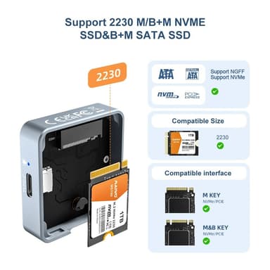 MAIWO M.2 2230 NVMe ja SATA SSD mini ulkoinen kotelo USB 3.2 Gen 2 10 Gbps