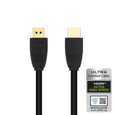 NÖRDIC SERTIFIOIDUT KAAPELIT 1,5 m HDMI 2.1 Ultra High Speed 8K 60 Hz 4K 120 Hz 48 Gb/s Dyn. HDR eARC-pelitila VRR Dolby ATMOS, nailonpun., kullattu