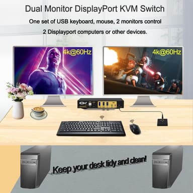 NÖRDIC KVM 2x2 kytkin Dual MST Monitor Displayport 4K60Hz