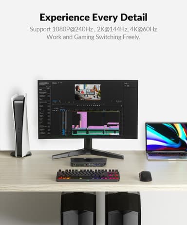 AV Access 4K USB-C & HDMI KVM Switch 4 PC:tä 1 näyttö, 60 W lataus kannettavalle tietokoneelle