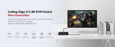 AV Access HDMI 2.1 KVM Switch 2 tietokonetta 1 näyttö, 8K60Hz, 5x USB-A