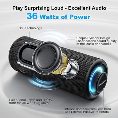 Bluetooth-kaiutin 36 W kannettava kaiutin stereoäänipohjalla, Bluetooth 5.3 langaton IP7x vedenpitävä kaiutin