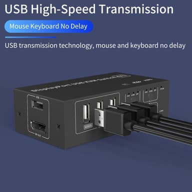 NÖRDIC KVM-kytkin 4, PC 1 DisplayPort 1.2 4K 60 Hz ja 4x USB HDCP 2.2