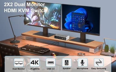 NÖRDIC KVM Switch 2x2 HDMI 4K60Hz 3xUSB3.0 Audio EDID