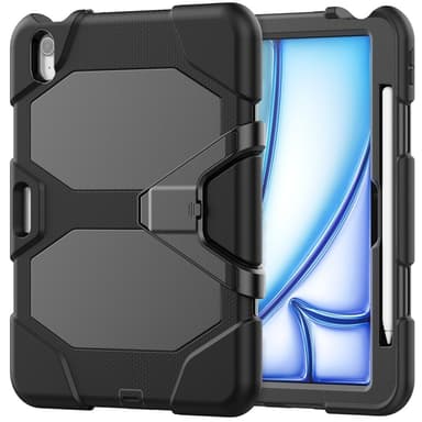 iPad Air 11 (2024) Kotelo Sisäänrakennetulla Näytönsuojalla ja Jalustalla PC+Silikoni - Musta