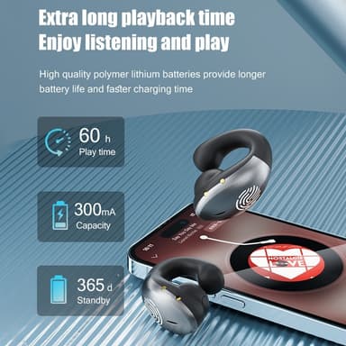 DAMIX Bluetooth 5.5 -kuulokkeet Fingerprint Touch Clip-On langattomat