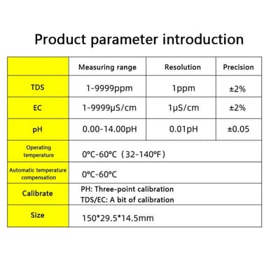 4-in-1-testi vedenlaadulle PH TDS EC TEMP -testikynä