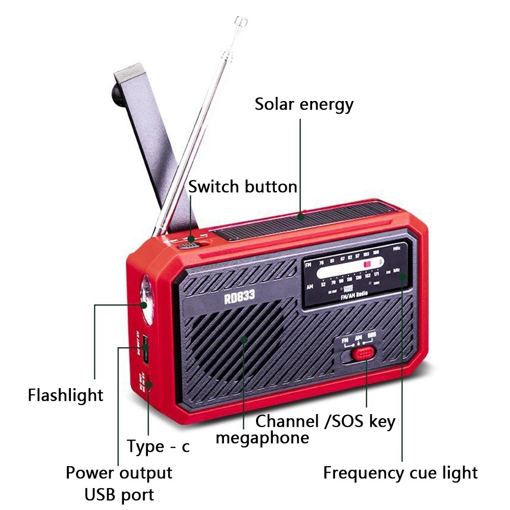 AM FM-radio aurinkoenergian lataus käsikampi taskulamppu PowerBank