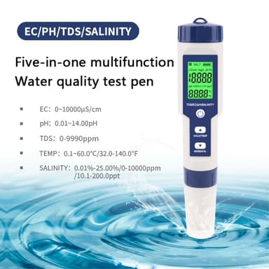 5-in-1-testi veden laadun EC Ph TDS lämpötila suolapitoisuuden