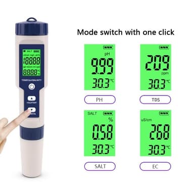 5-in-1-testi veden laadun EC Ph TDS lämpötila suolapitoisuuden