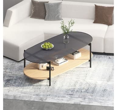 Sohvapöytä CINDY 120x55xH40cm, harmaa lasi/melamiinitammi