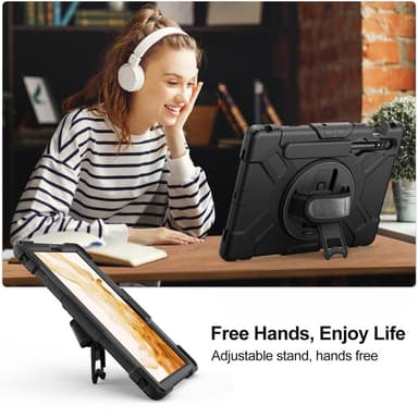 SKALO Samsung Tab S8 Extra Shock Resistant Armor Rengas kuori olkahihnalla - Musta
