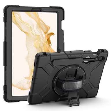 SKALO Samsung Tab S8 Extra Shock Resistant Armor Rengas kuori olkahihnalla - Musta