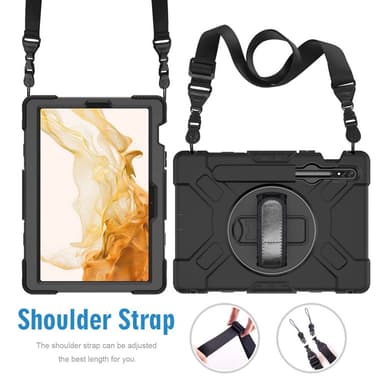 SKALO Samsung Tab S8 Extra Shock Resistant Armor Rengas kuori olkahihnalla - Musta