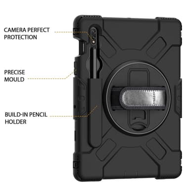 SKALO Samsung Tab S8 Extra Shock Resistant Armor Rengas kuori olkahihnalla - Musta