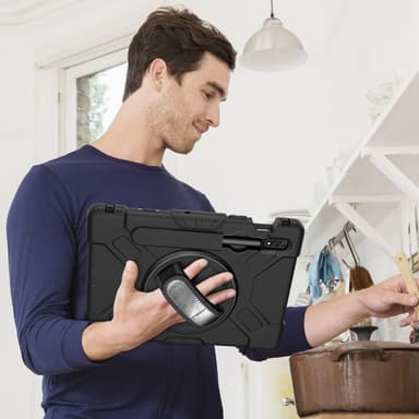 SKALO Samsung Tab S8 Extra Shock Resistant Armor Rengas kuori olkahihnalla - Musta