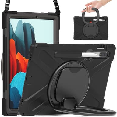 SKALO Samsung Tab S9/S9 FE Extra Shock Resistant Armor Rengas kuori olkahihnalla - Musta