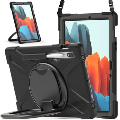 SKALO Samsung Tab S9/S9 FE Extra Shock Resistant Armor Rengas kuori olkahihnalla - Musta