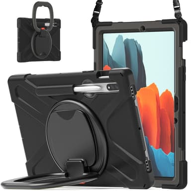 SKALO Samsung Tab S9/S9 FE Extra Shock Resistant Armor Rengas kuori olkahihnalla - Musta
