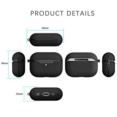 SKALO AirPods Pro 2 Litchi suojakuori avainrengas - Musta