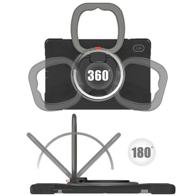 SKALO Samsung Tab S7 FE Extra Shockproof Armor 360 Kahva/Tripod Suojakuori - Musta