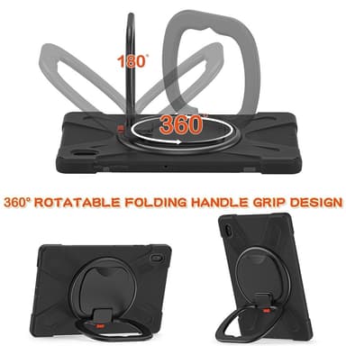 SKALO Samsung Tab S7 FE Extra Shockproof Armor 360 Kahva/Tripod Suojakuori - Musta