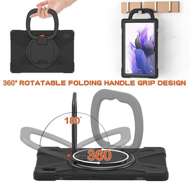 SKALO Samsung Tab S7 FE Extra Shockproof Armor 360 Kahva/Tripod Suojakuori - Musta