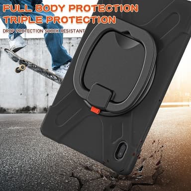 SKALO Samsung Tab S7 FE Extra Shockproof Armor 360 Kahva/Tripod Suojakuori - Musta