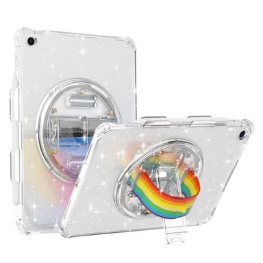 SKALO iPad 10.2 Armor Rainbow Glitter Kahva/Tripod Suojakuori - Valkoinen