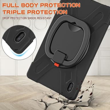 SKALO Samsung Tab S7 FE Extra Shockproof Armor 360 Kahva/Tripod Suojakuori - Musta