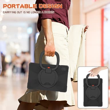 SKALO Samsung Tab S7 FE Extra Shockproof Armor 360 Kahva/Tripod Suojakuori - Musta