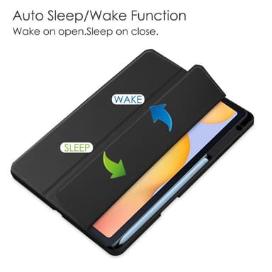 SKALO Samsung Tab S6 Lite Trifold Suojakotelo läpinäkyvällä taustapaperilla - Musta