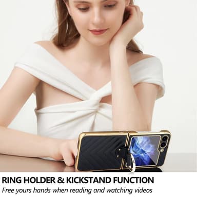 Samsung Z Flip6 SKALO Gold Edge Ring Suojakurori - Musta