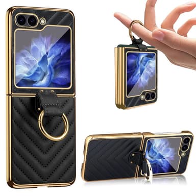 Samsung Z Flip6 SKALO Gold Edge Ring Suojakurori - Musta