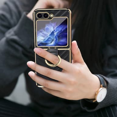 Samsung Z Flip6 SKALO Gold Edge Ring Suojakurori - Musta