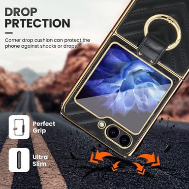 Samsung Z Flip6 SKALO Gold Edge Ring Suojakurori - Musta