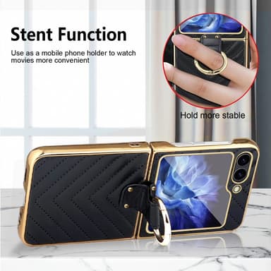 Samsung Z Flip6 SKALO Gold Edge Ring Suojakurori - Musta