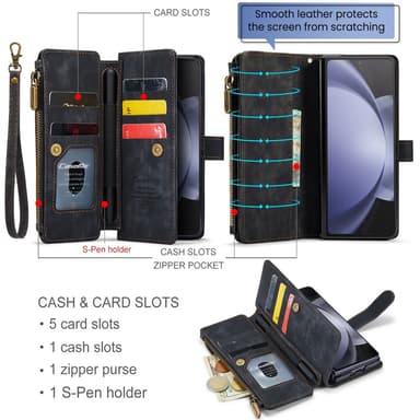 Samsung Z Fold6 CaseMe CaseMe C30 lompakkokotelo - Musta