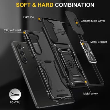 SKALO Samsung Z Fold6 Armor hybridi metallirengas kameran liukusäädin - Musta