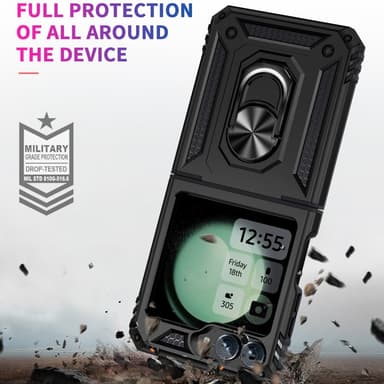 SKALO Samsung Z Flip6 Armor Hybridi metallirengas kuori - Musta