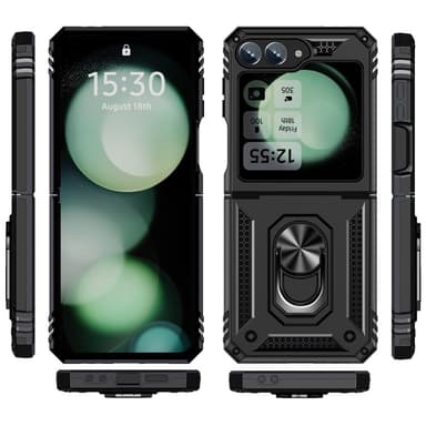 SKALO Samsung Z Flip6 Armor Hybridi metallirengas kuori - Musta