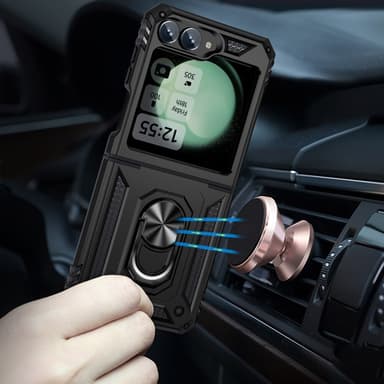 SKALO Samsung Z Flip6 Armor Hybridi metallirengas kuori - Musta