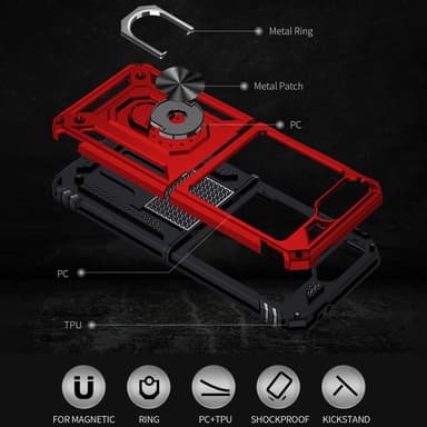 SKALO Samsung Z Flip6 Armor Hybridi metallirengas kuori - Punainen