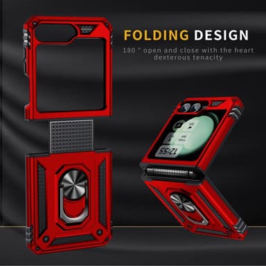 SKALO Samsung Z Flip6 Armor Hybridi metallirengas kuori - Punainen