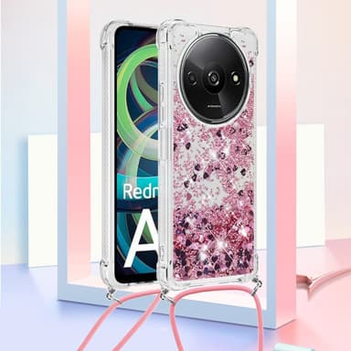 SKALO Xiaomi Redmi A3 Juoksuhiekka Glitter Mobile kaulapanta - Ruusukulta