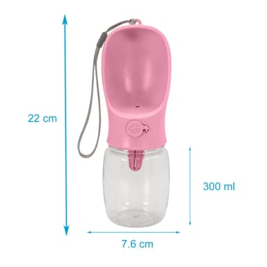 Kannettava vesipullo koirille 350 ml (vaaleanpunainen)